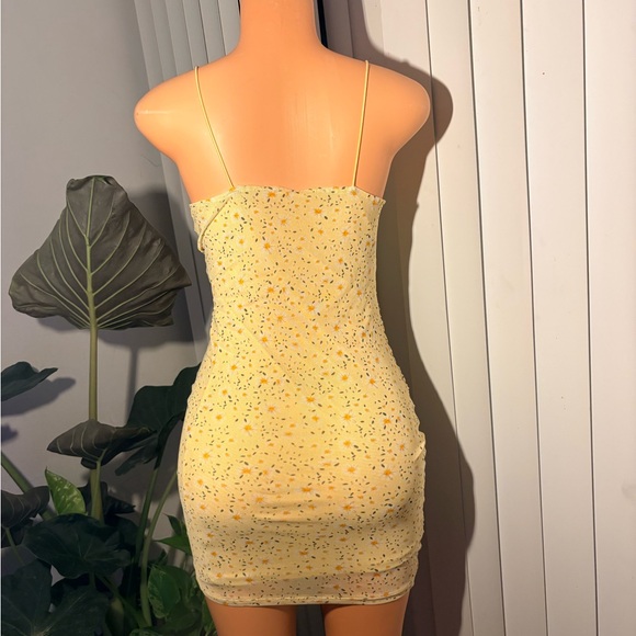 Yellow Ruched Spaghetti Strap Dress - Picture 2 of 4